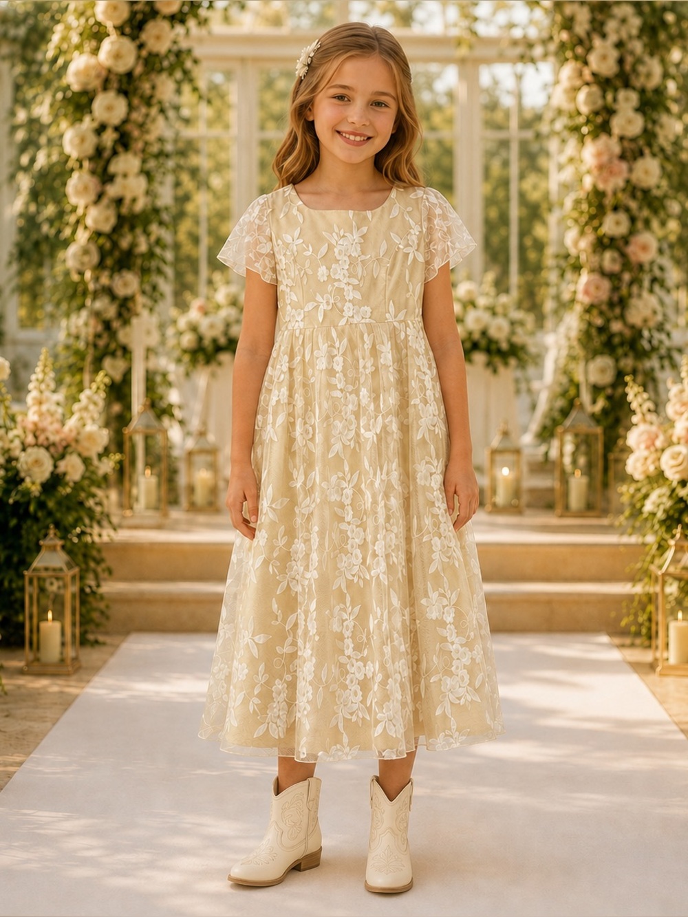 David’s Bridal Girls 10 Ivory Embroidered Flower Girl Maxi Dress NWT